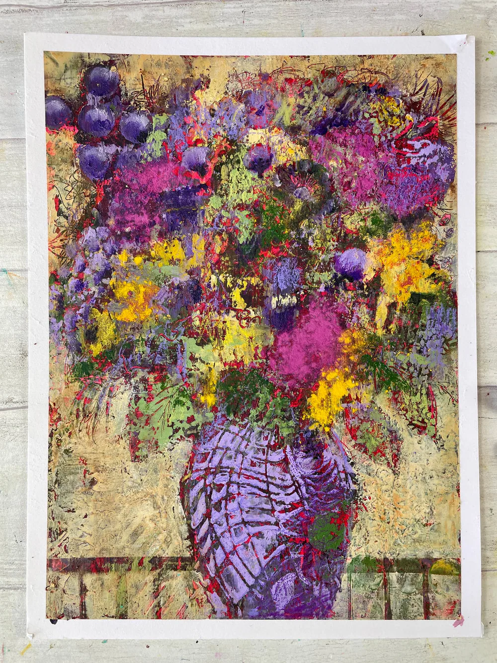 Le tableau final de fleurs texturées à l’acrylique réalisé pendant le cours