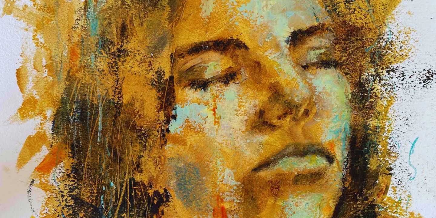 Golden portraits in cold wax and oils